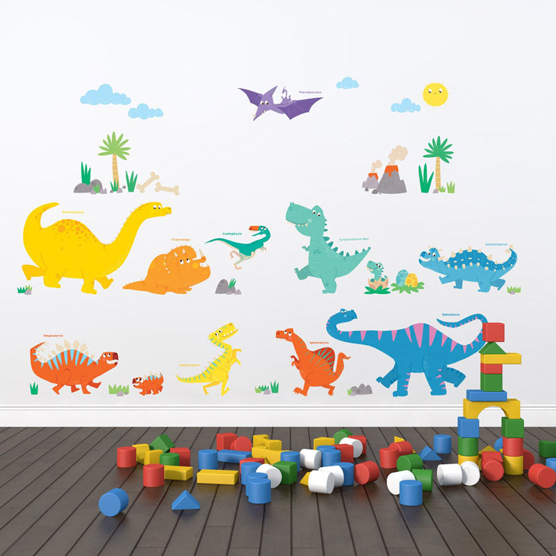 decowall muurstickers kleurrijke dinosaurs