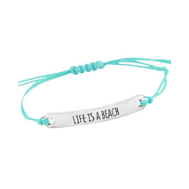 armbandje life is a beach blauw waxkoord