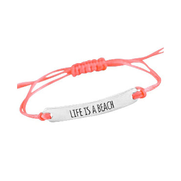 armbandje life is a beach coral pink satijnkoord
