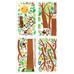 decowall muursticker boom met 5 kleine aapjes