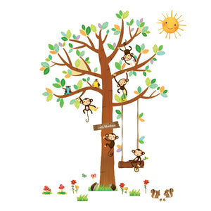decowall muursticker boom met 5 kleine aapjes
