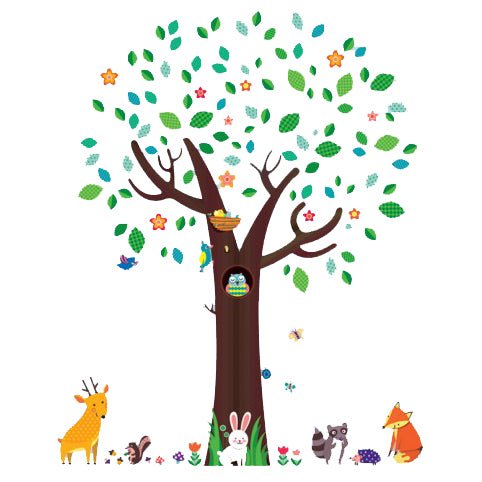decowall muursticker boom met dierenvriendjes