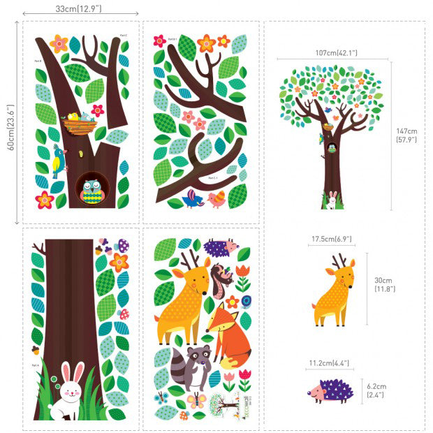decowall muursticker boom met dierenvriendjes