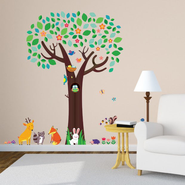decowall muursticker boom met dierenvriendjes