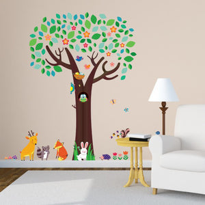 decowall muursticker boom met dierenvriendjes