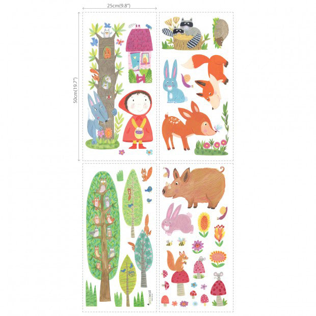 decowall muursticker roodkapje in het bos