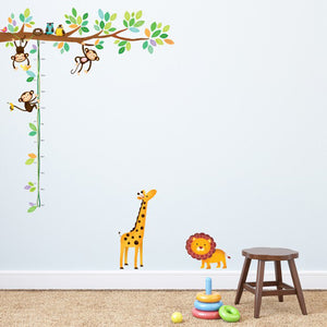 decowall muursticker tak lengtemeter kleine aapjes en dieren