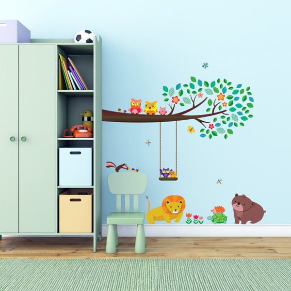 decowall muursticker tak met uiltjes en dieren