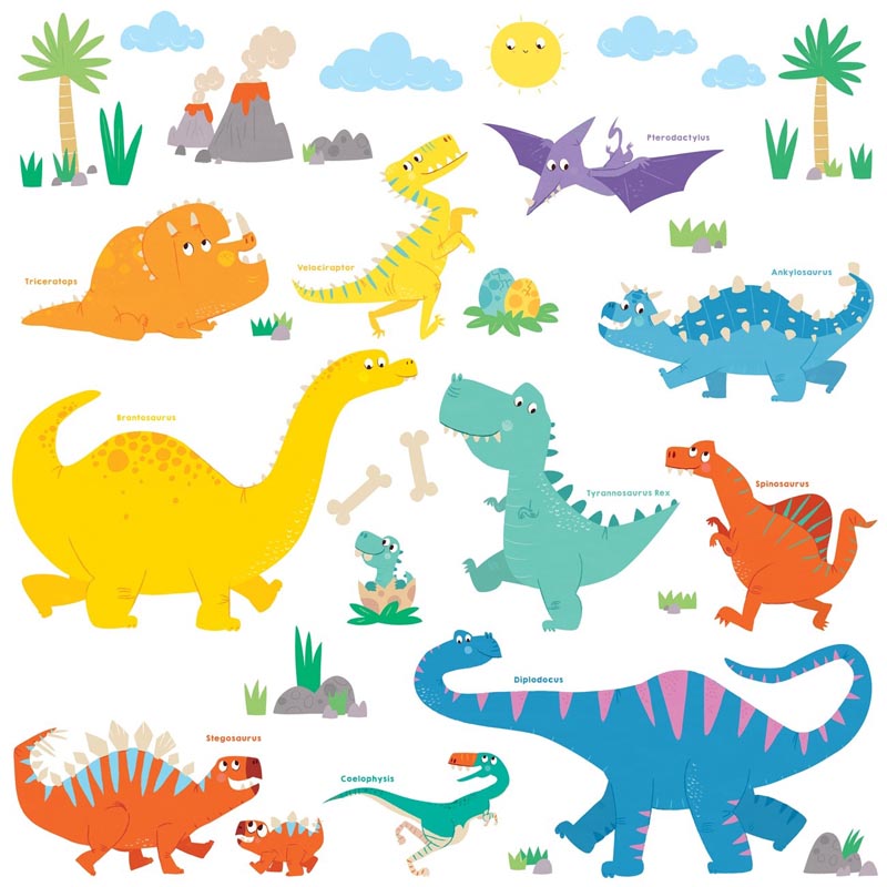 decowall muurstickers kleurrijke dinosaurs